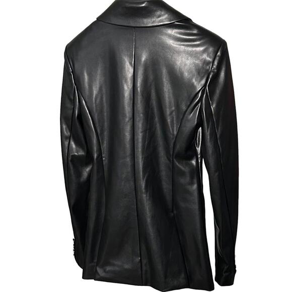 7 FOR ALL MANKIND® Womens XS Black Vegan Leather Blazer Jacket w/ Gold Buttons - Picture 2 of 9
